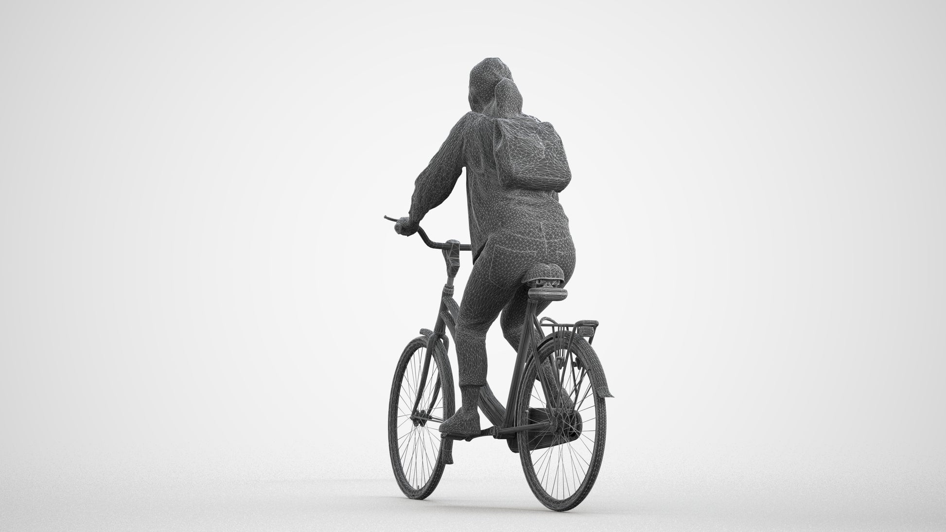 photogrammetry 3D woman casual cycling, realistic human model archviz FBX, wireframe front view