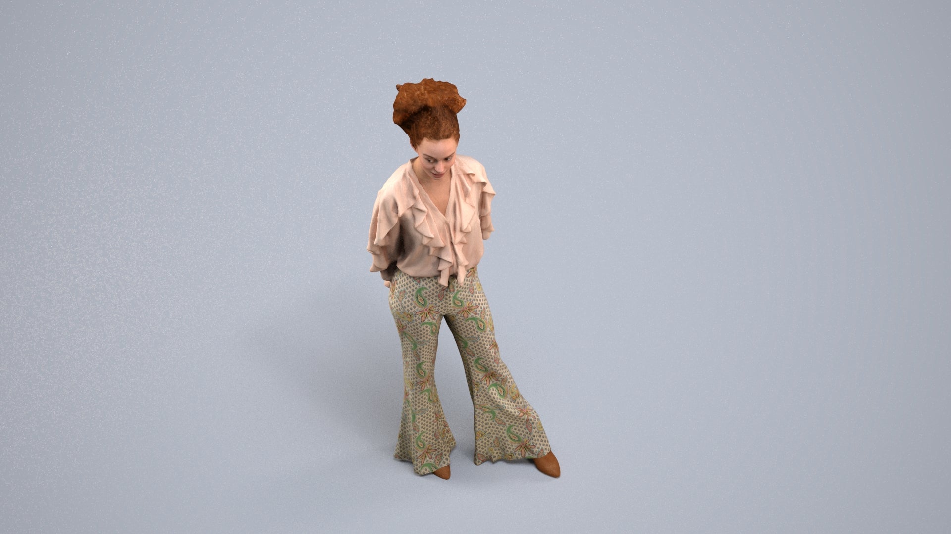 3D scanned woman standing casual, photorealistic archviz people for Enscape and SketchUp, back view render