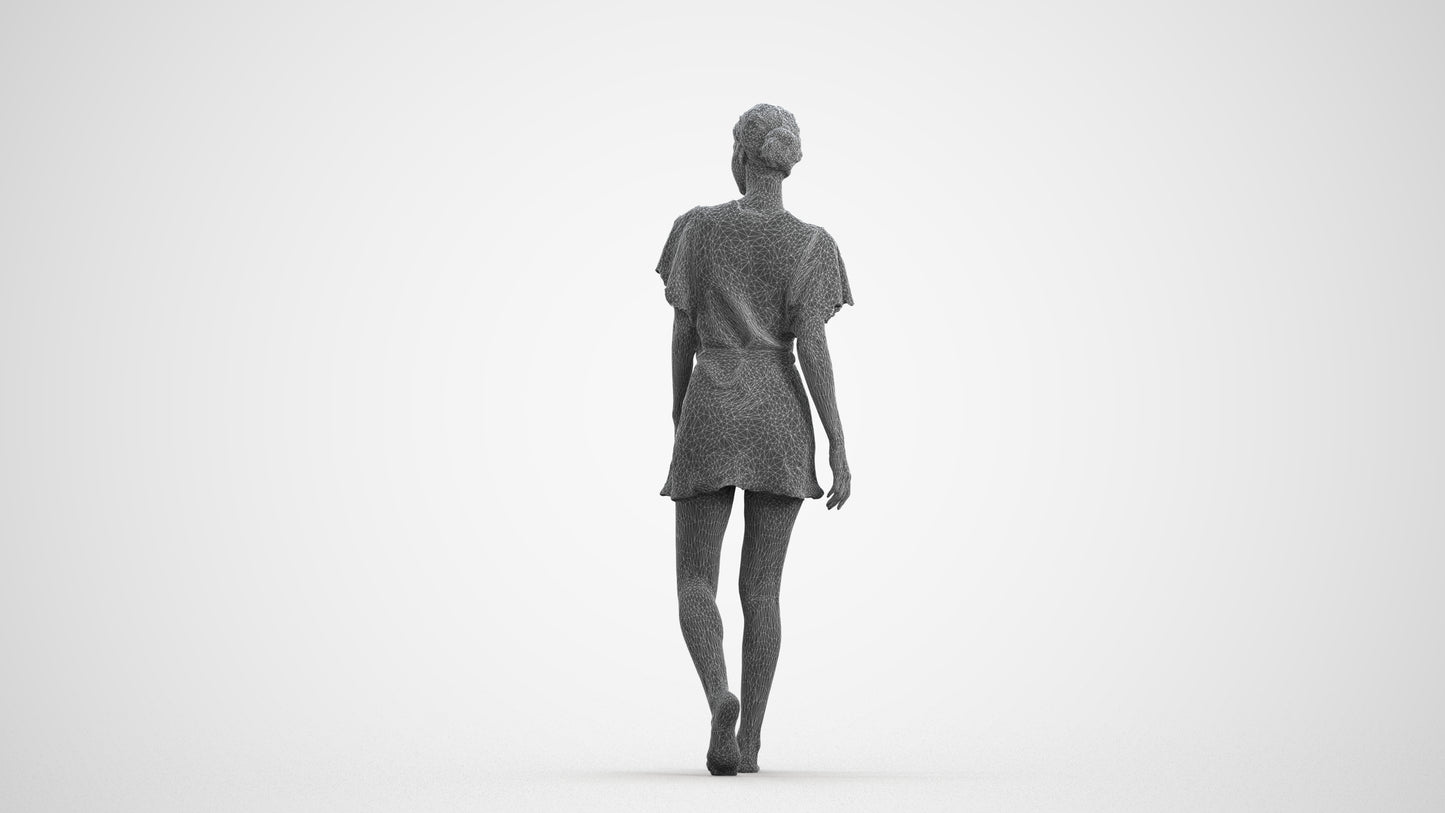realistic 3D human woman bathroom, archviz people FBX OBJ for Blender, wireframe front view