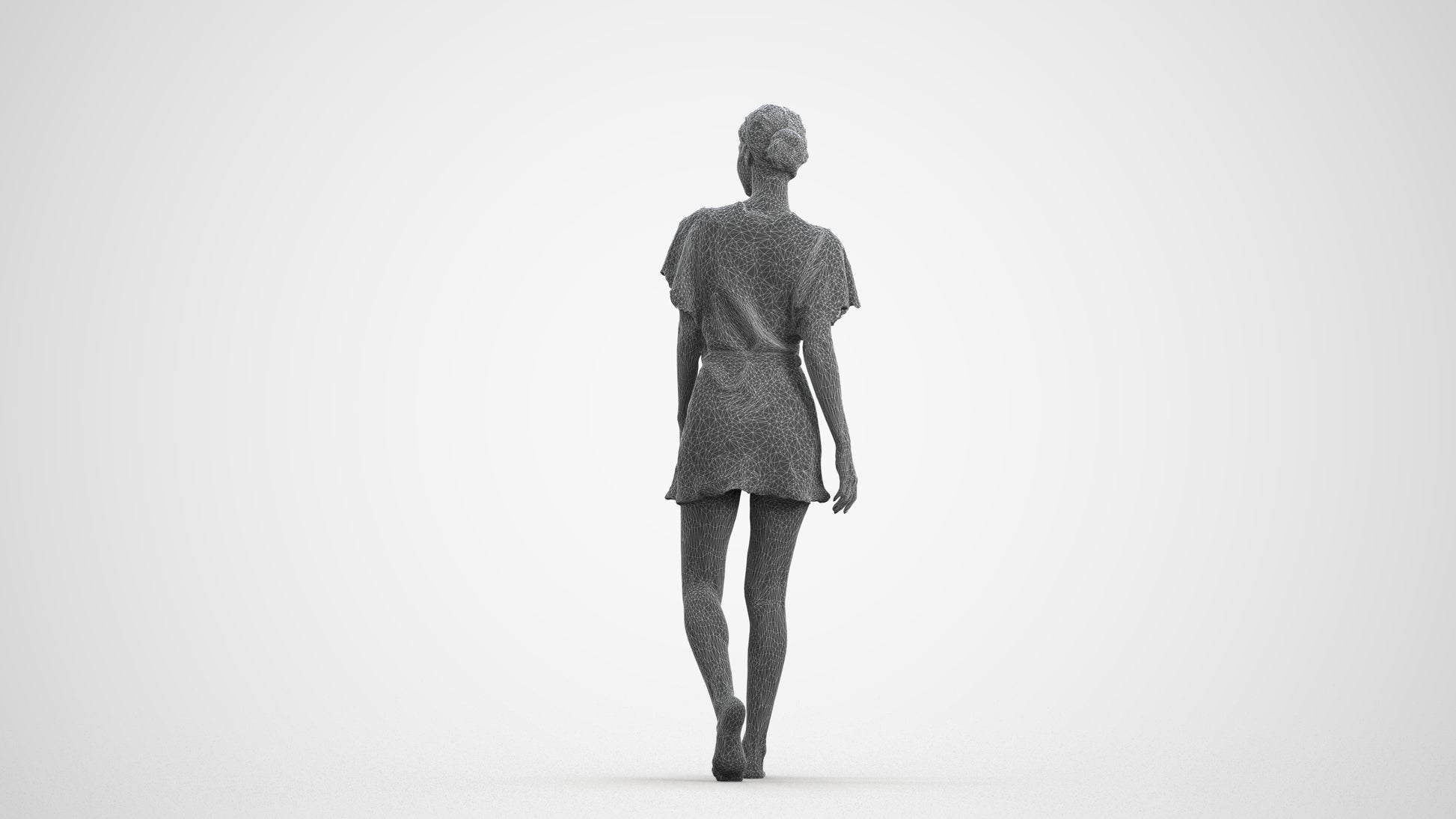 realistic 3D human woman bathroom, archviz people FBX OBJ for Blender, wireframe front view