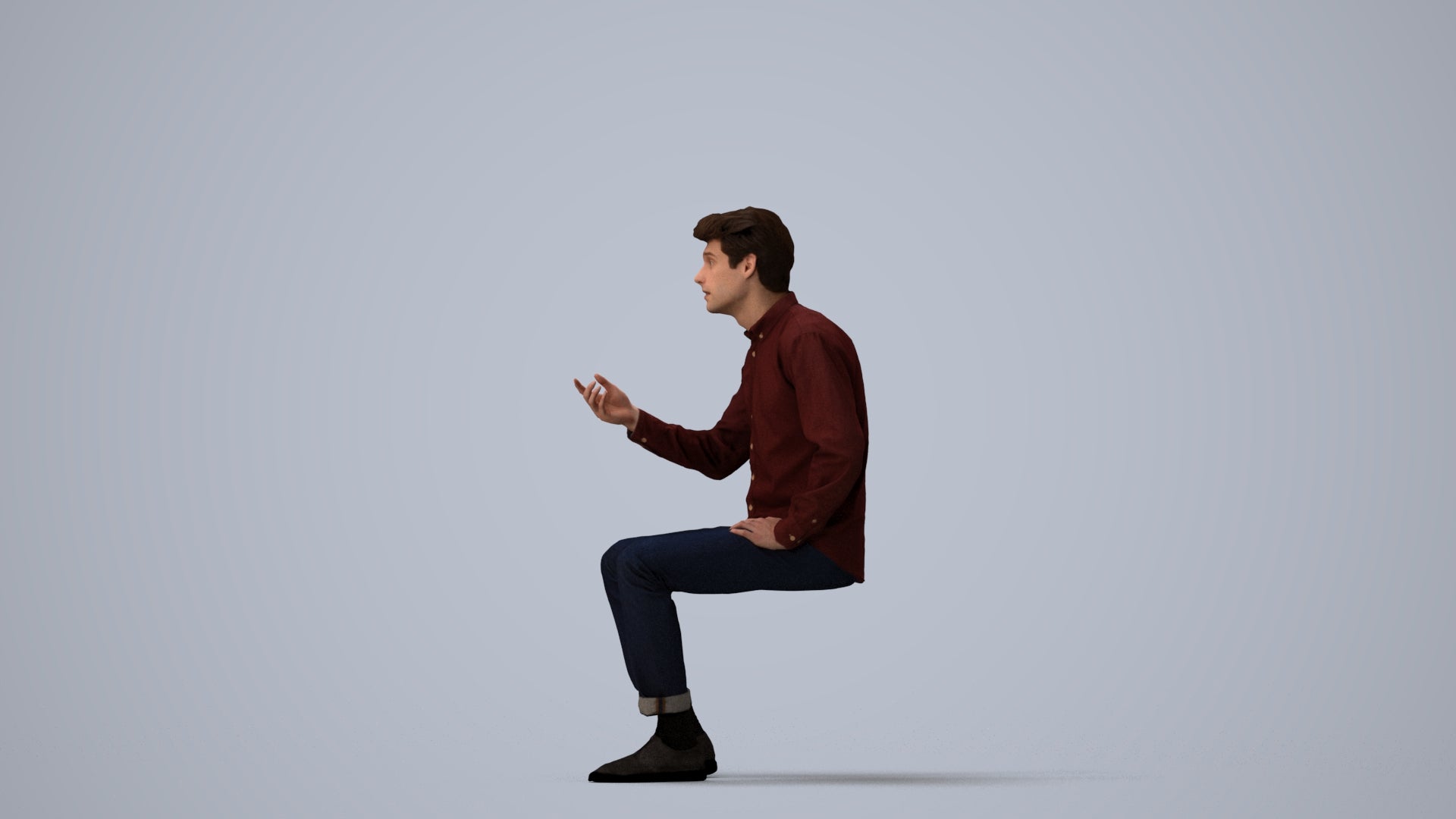 realistic 3D people man casual sitting, render-ready for V-Ray and Corona, FBX OBJ, three-quarter view render