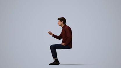 realistic 3D people man casual sitting, render-ready for V-Ray and Corona, FBX OBJ, three-quarter view render