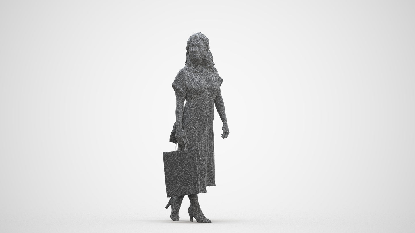 photogrammetry 3D woman casual walking, realistic human model archviz FBX, three-quarter front view render