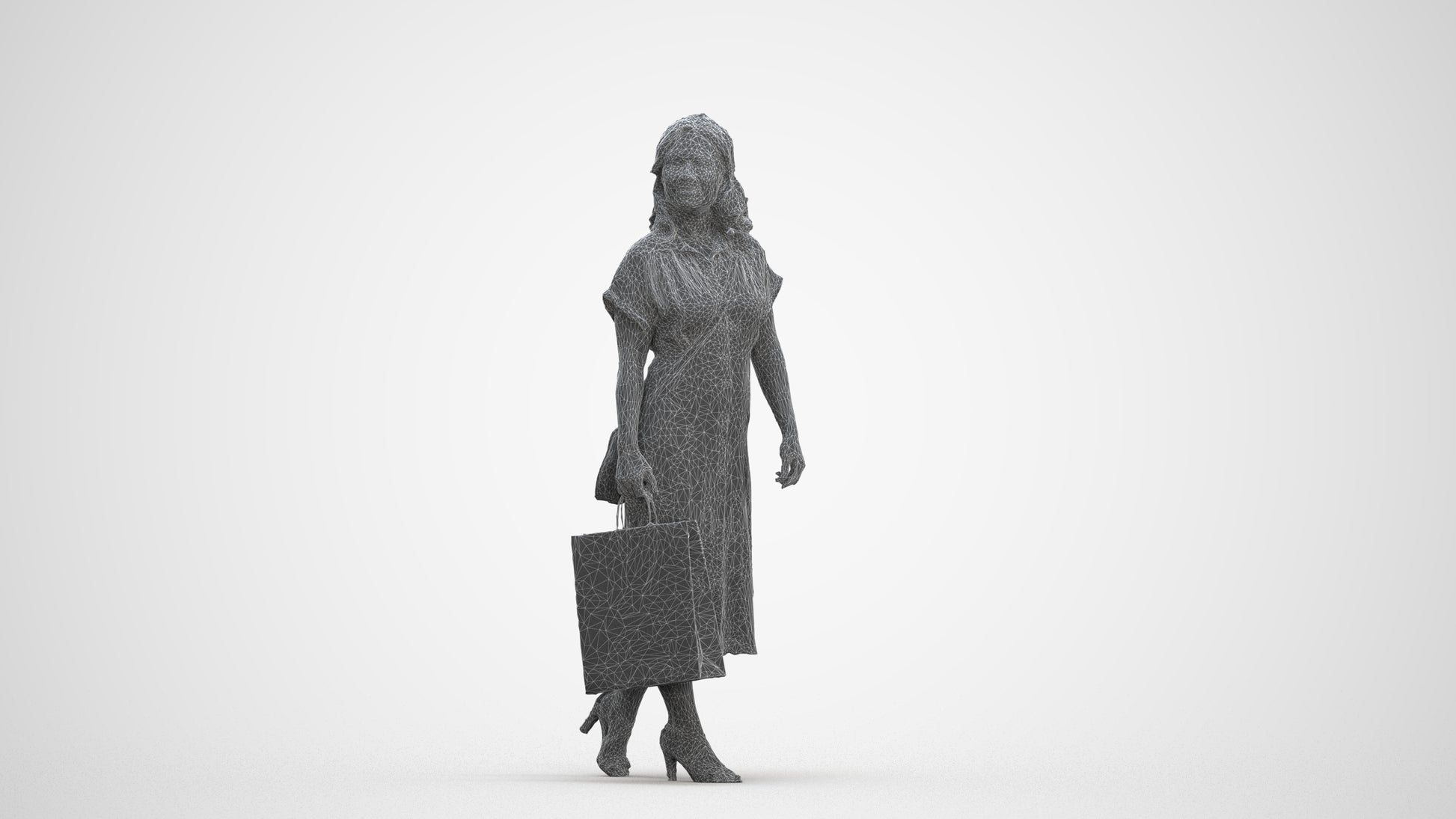 photogrammetry 3D woman casual walking, realistic human model archviz FBX, three-quarter front view render