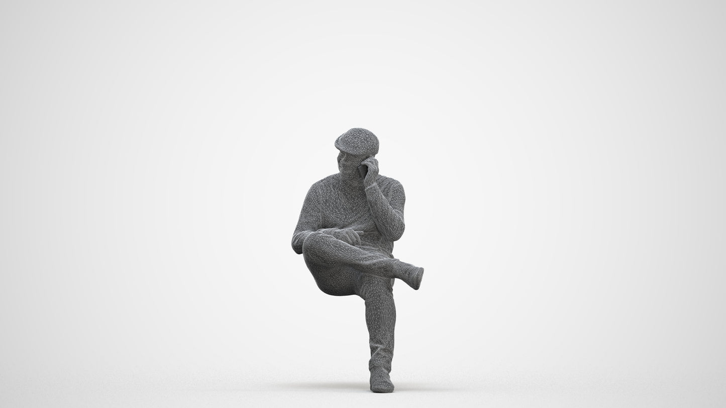 realistic 3D man casual sitting, scanned archviz people for Blender and 3ds Max, three-quarter front view render