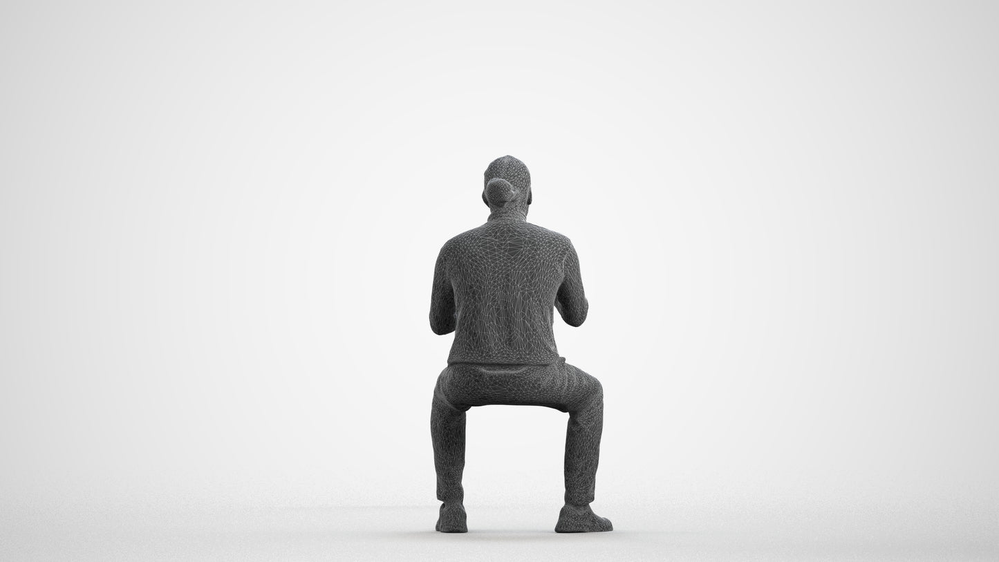realistic 3D people man casual sitting, render-ready for V-Ray and Corona, FBX OBJ, wireframe front view
