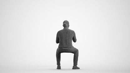 realistic 3D people man casual sitting, render-ready for V-Ray and Corona, FBX OBJ, wireframe front view