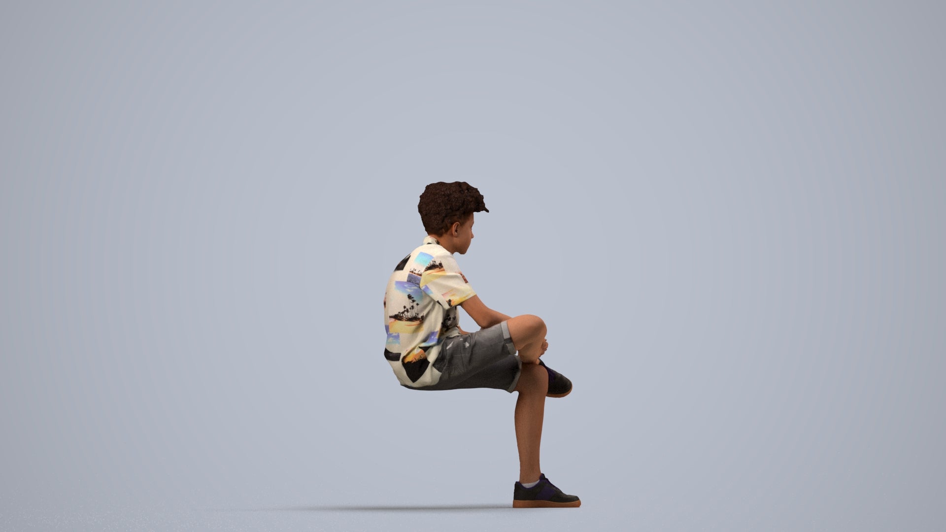 scanned 3D boy casual kids, photogrammetry people for Enscape and V-Ray, side view render