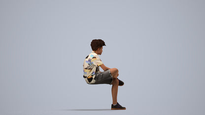 scanned 3D boy casual kids, photogrammetry people for Enscape and V-Ray, side view render