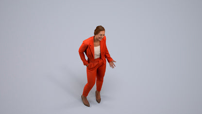3D human model woman business, photogrammetry scanned person for archviz, back view render
