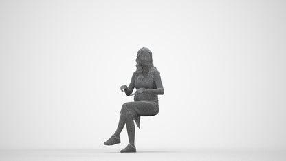 3D people model woman casual sitting, scanned human for 3ds Max rendering, wireframe back view