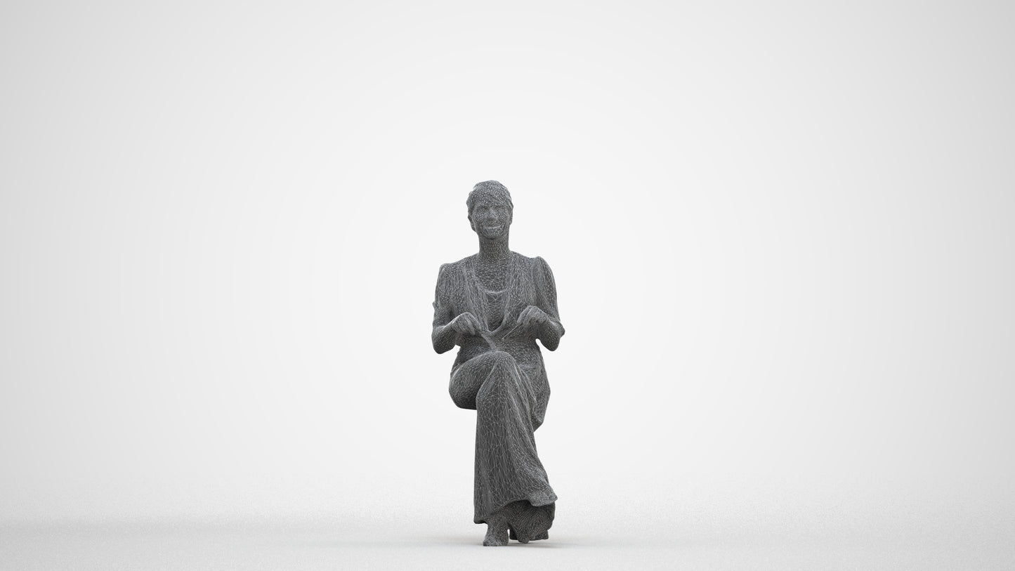 realistic 3D people woman casual sitting, render-ready for V-Ray and Corona, FBX OBJ, three-quarter front view render