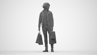 realistic 3D man casual shopping, scanned archviz people for Blender and 3ds Max, wireframe back view