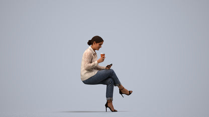 realistic 3D woman casual sitting, scanned archviz people for Blender and 3ds Max, side view render