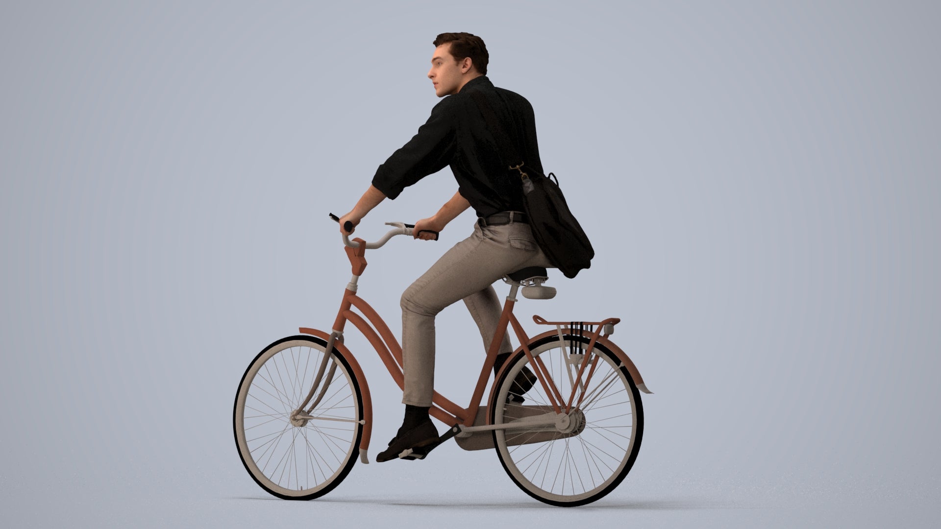 3D people model man casual cycling, scanned human for 3ds Max rendering, three-quarter view render