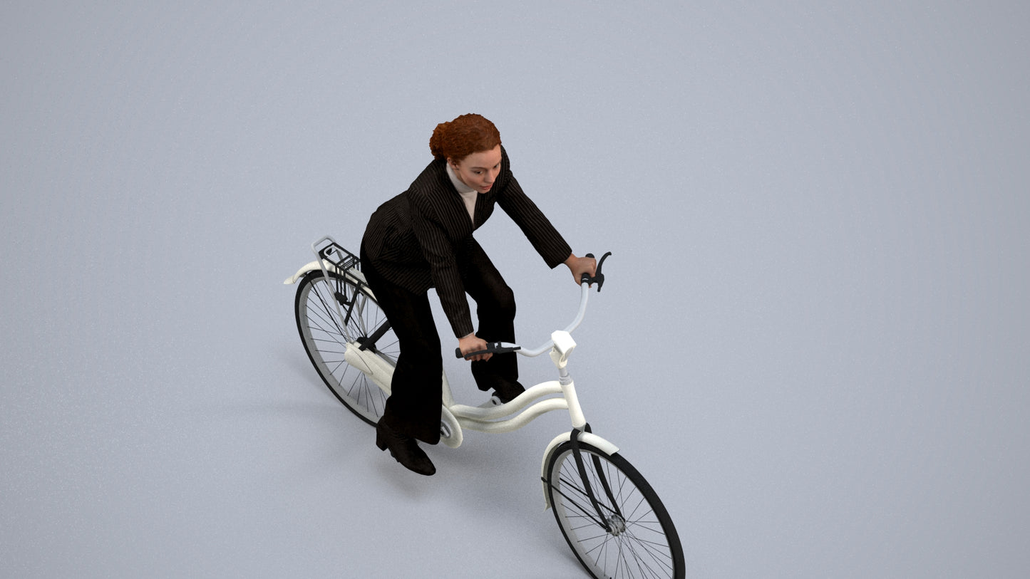 realistic 3D people woman business cycling, render-ready for V-Ray and Corona, FBX OBJ, back view render