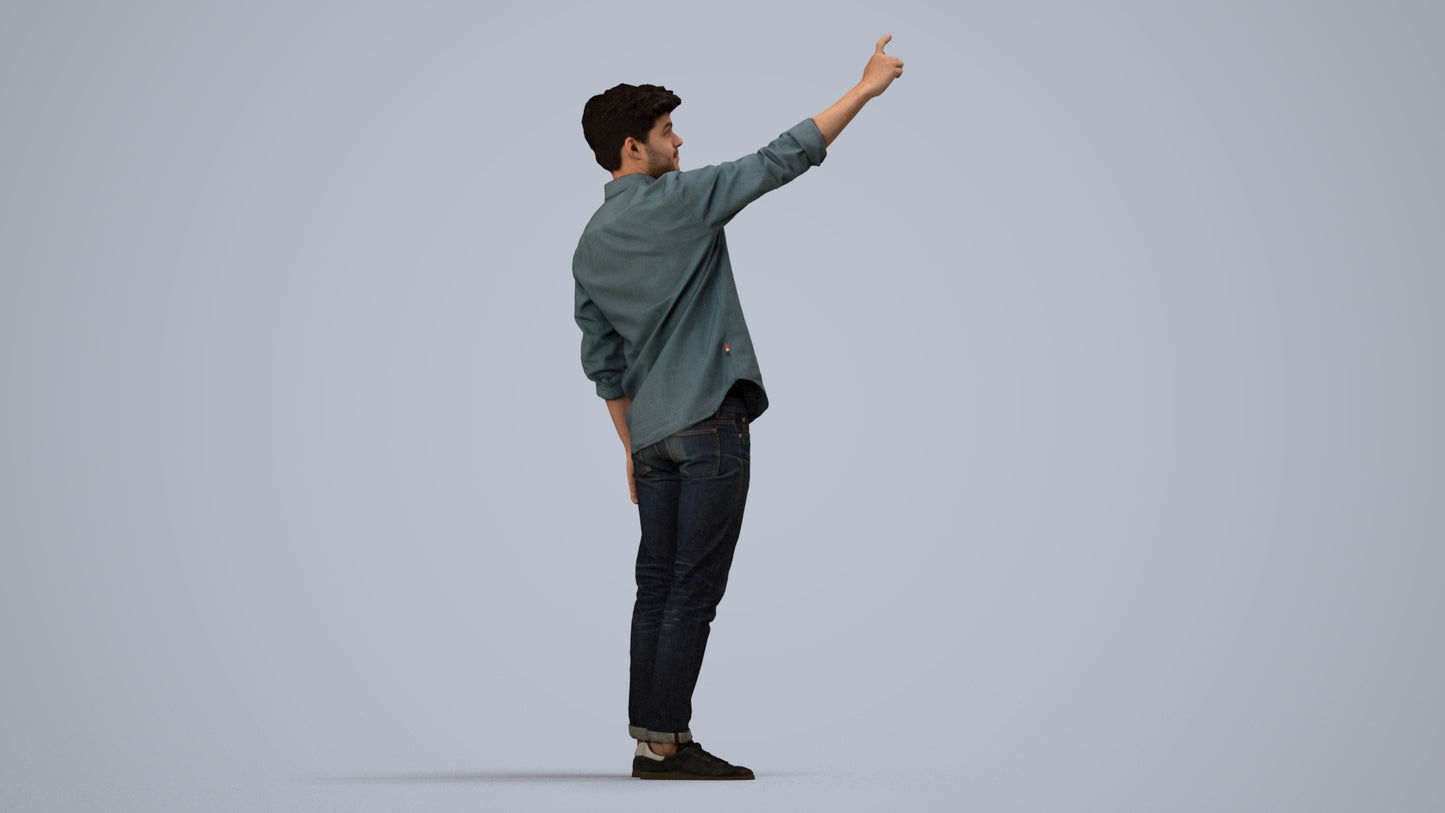 realistic 3D human man casual standing, archviz people FBX OBJ for Blender, side view render