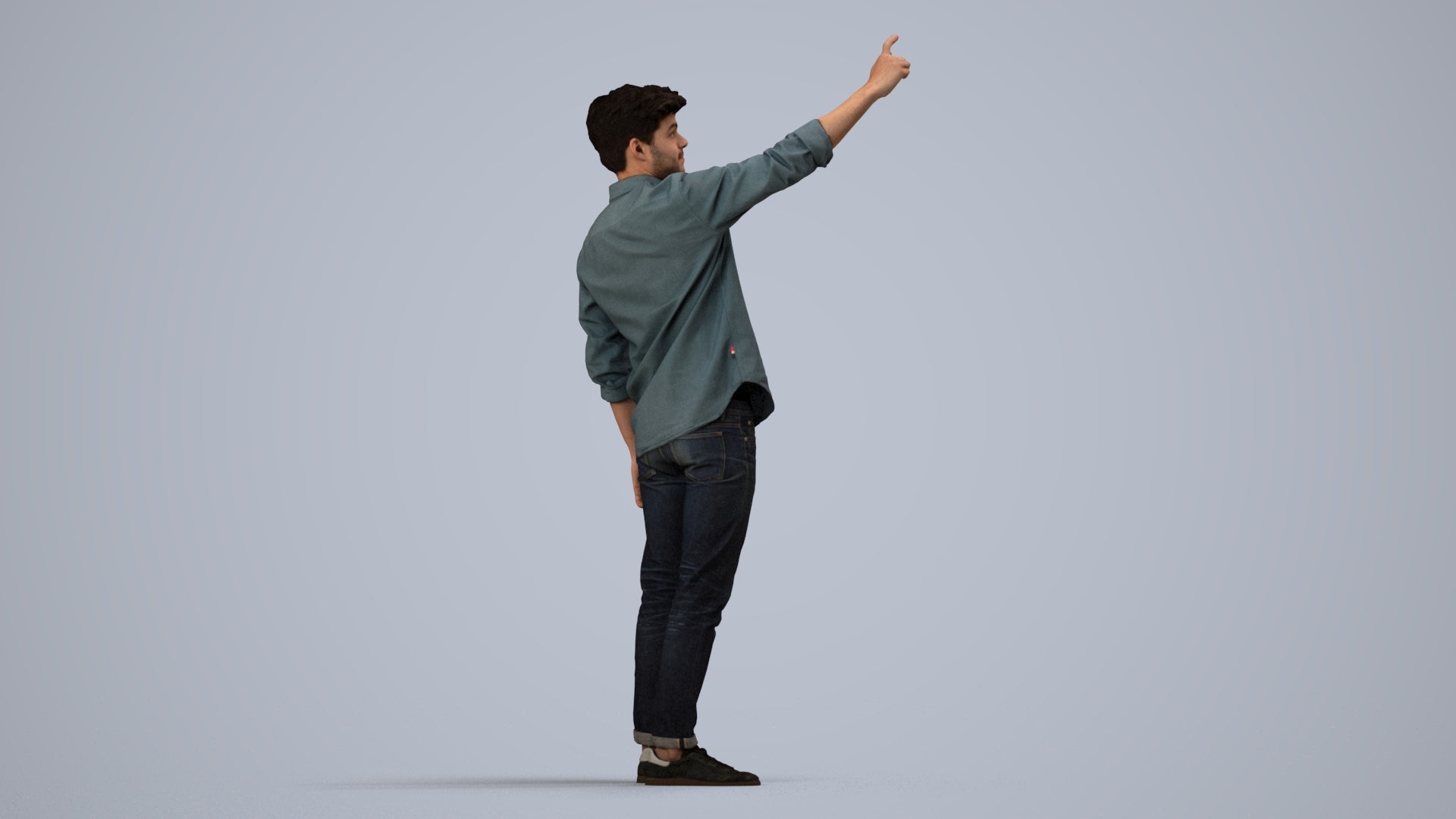 realistic 3D human man casual standing, archviz people FBX OBJ for Blender, side view render
