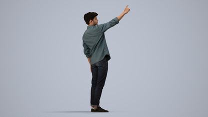 realistic 3D human man casual standing, archviz people FBX OBJ for Blender, side view render