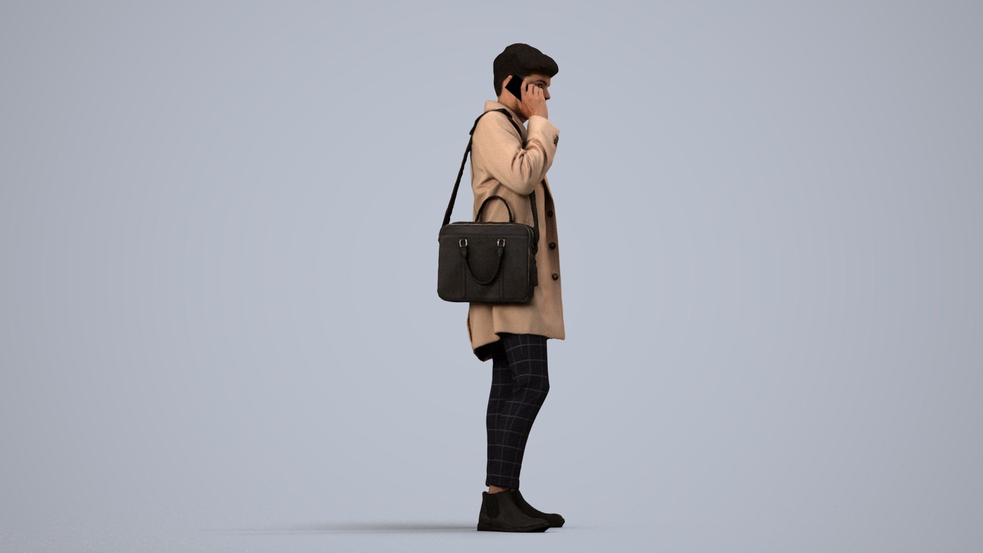 realistic 3D people man business standing, render-ready for V-Ray and Corona, FBX OBJ, side view render