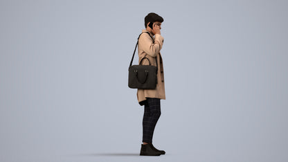 realistic 3D people man business standing, render-ready for V-Ray and Corona, FBX OBJ, side view render