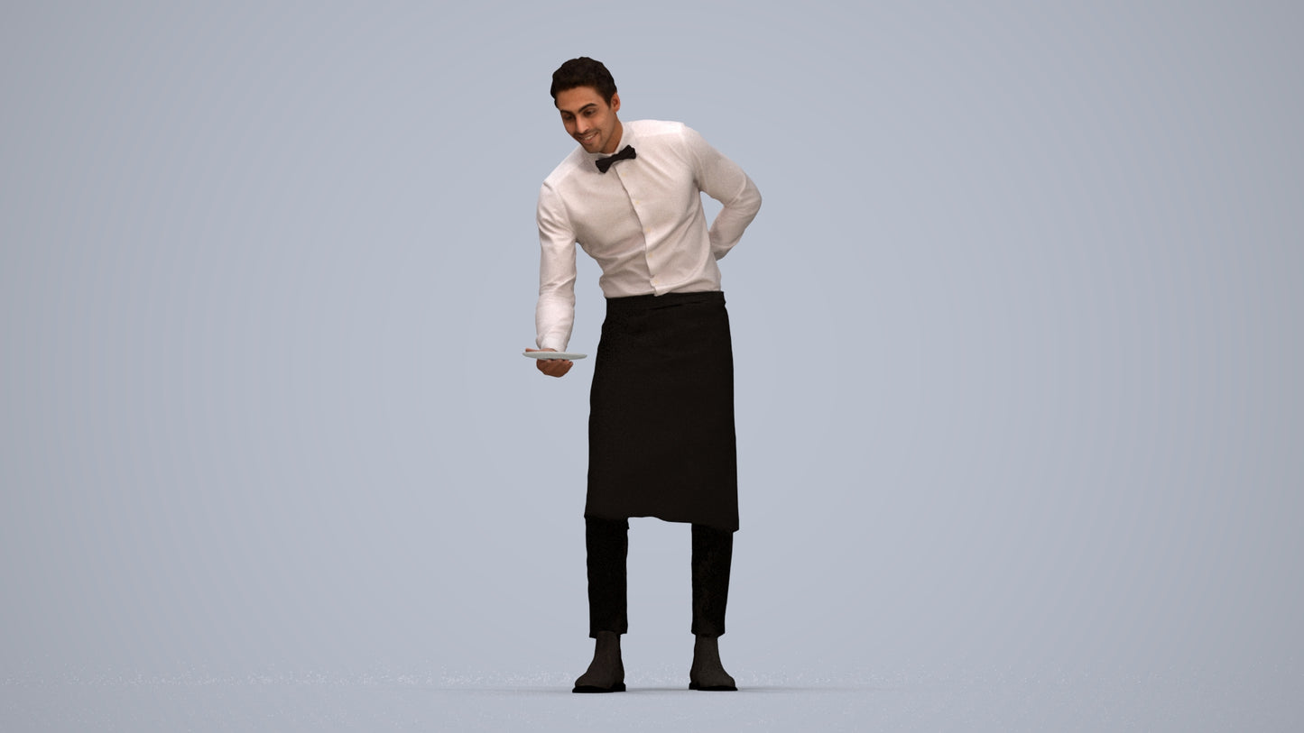 3D people model man hospitality, scanned human for 3ds Max rendering, top-down view render