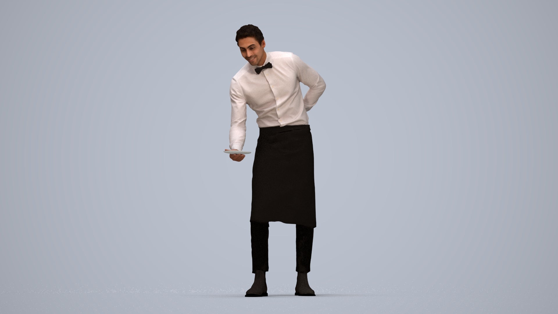 3D people model man hospitality, scanned human for 3ds Max rendering, top-down view render