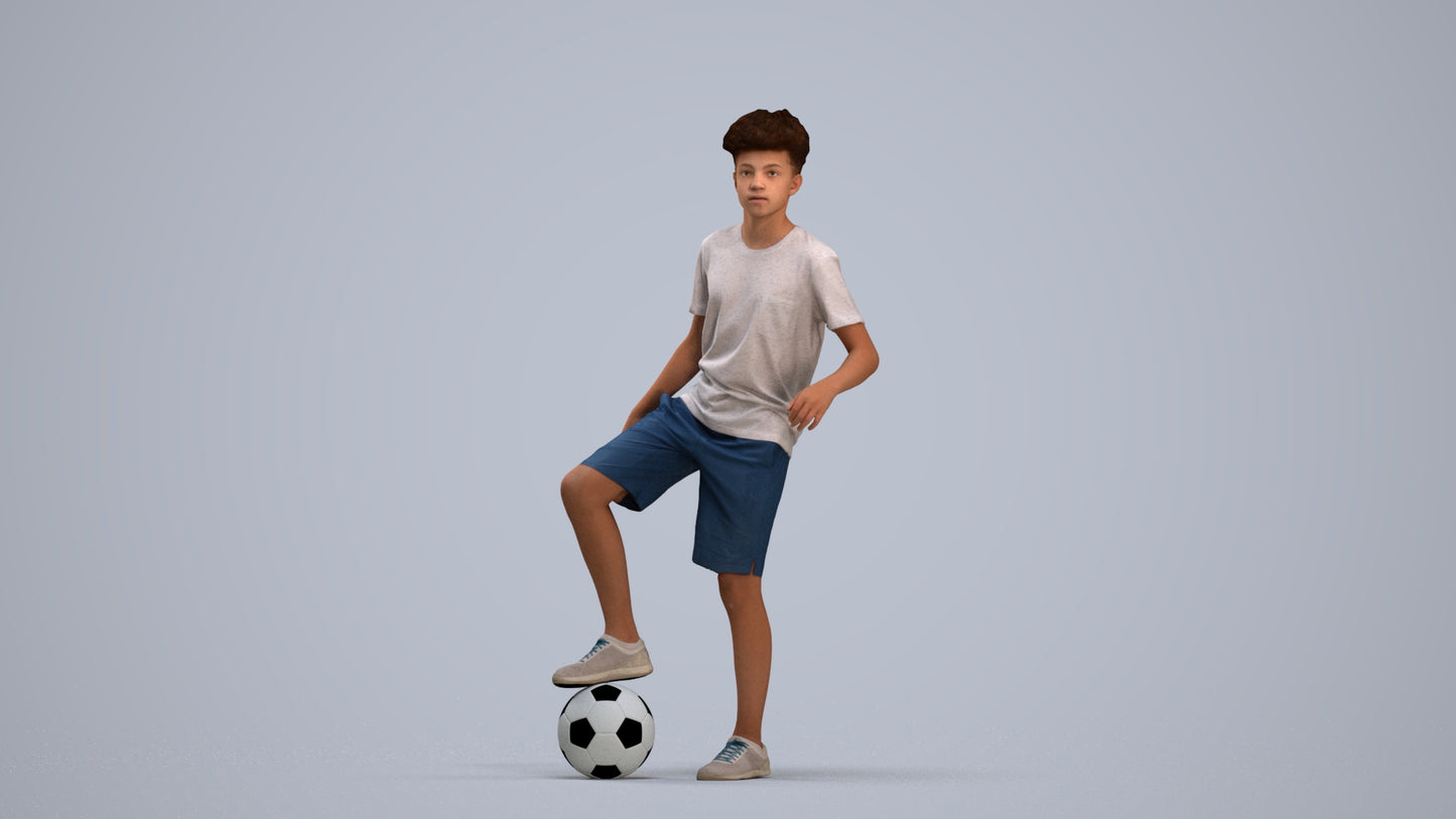 photogrammetry 3D boy casual kids, realistic human model archviz FBX, standing pose render