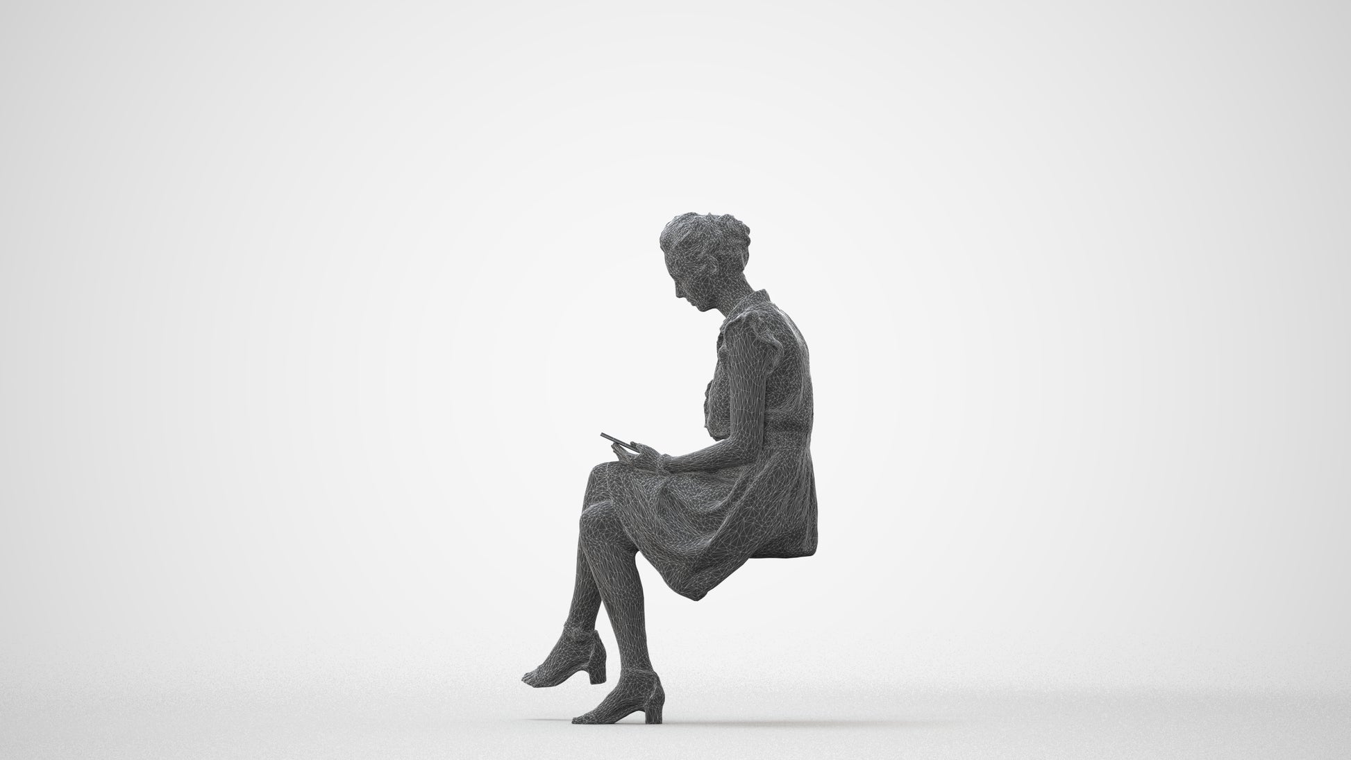 scanned 3D woman casual sitting, photogrammetry people for Enscape and V-Ray, square thumbnail