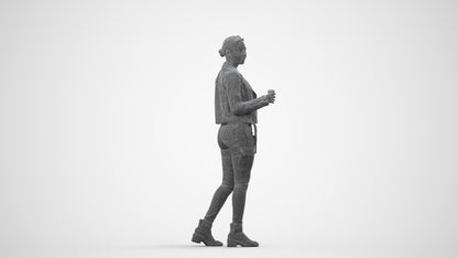 realistic 3D human woman casual walking, archviz people FBX OBJ for Blender, wireframe side view