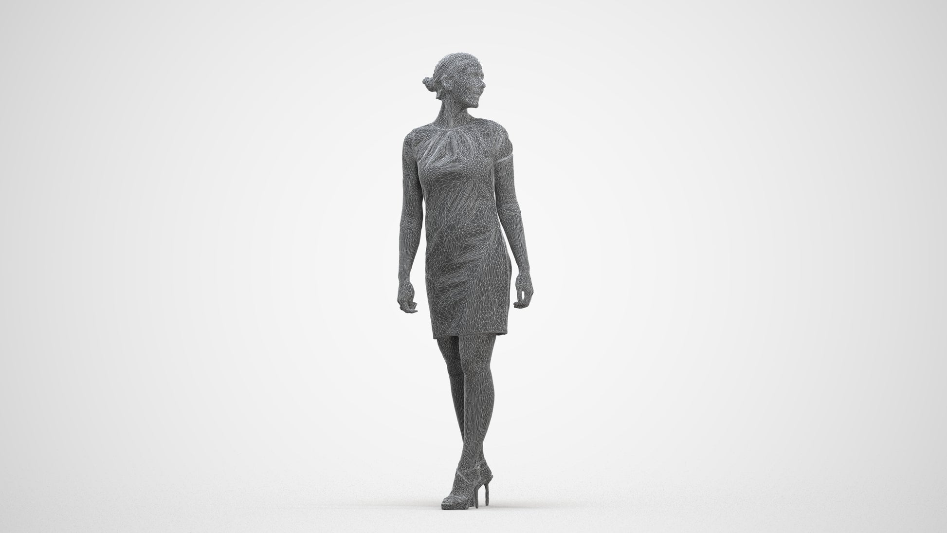 scanned 3D woman business standing, photogrammetry people for Enscape and V-Ray, three-quarter front view render