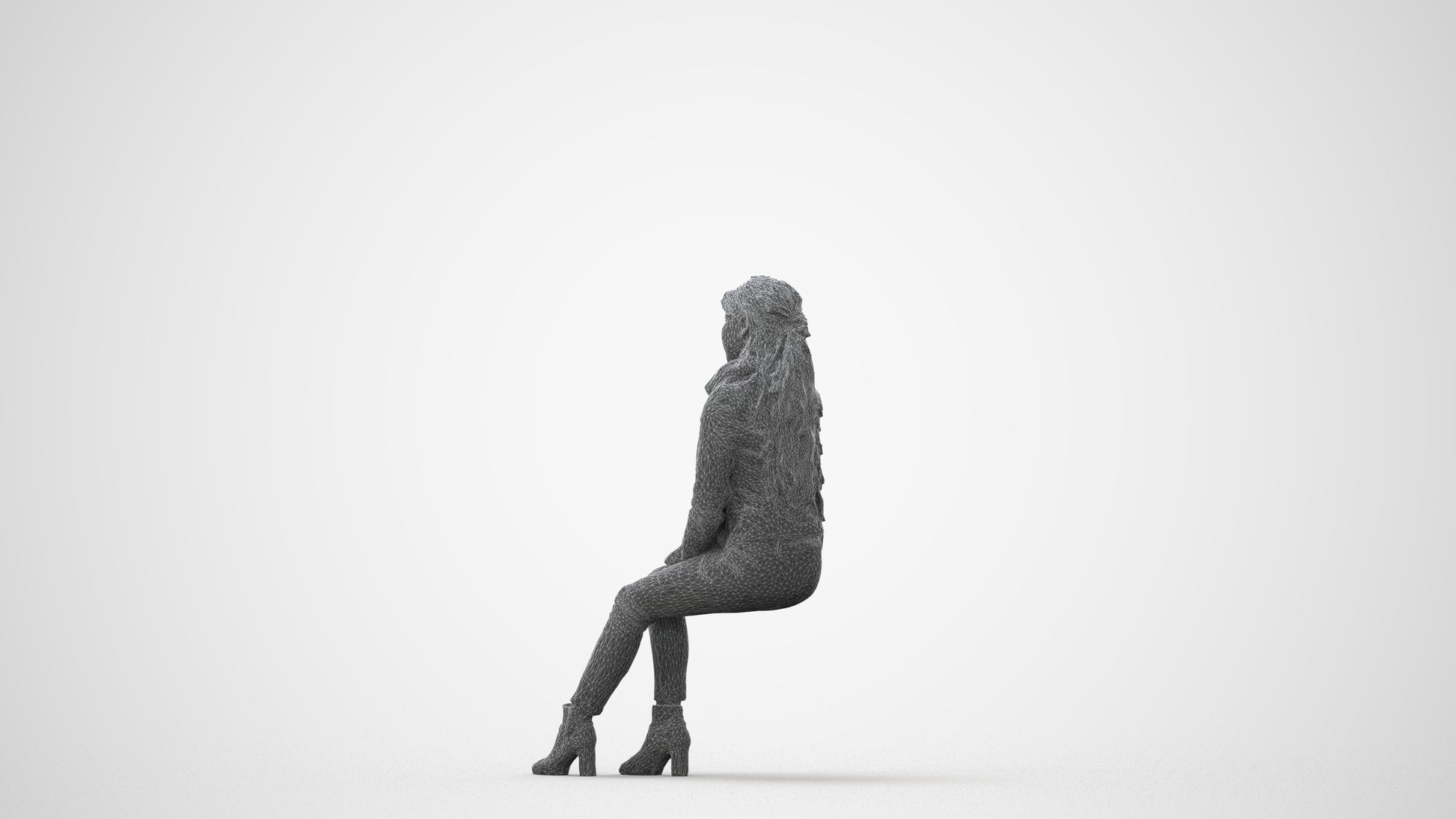 realistic 3D human woman casual sitting, archviz people FBX OBJ for Blender, square thumbnail