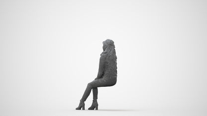 realistic 3D human woman casual sitting, archviz people FBX OBJ for Blender, square thumbnail
