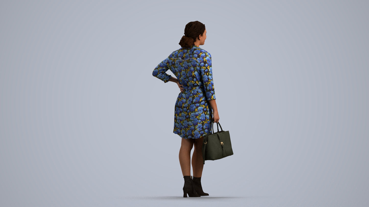 3D human model woman casual standing, photogrammetry scanned person for archviz, front view render
