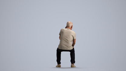 realistic 3D human senior man casual sitting, archviz people FBX OBJ for Blender, front view render