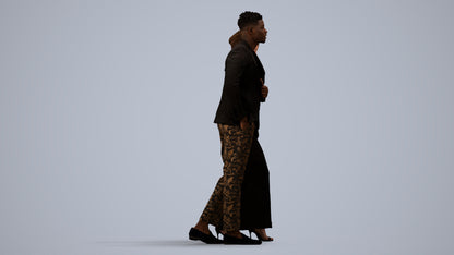 3D human model woman formal couple, photogrammetry scanned person for archviz, side view render