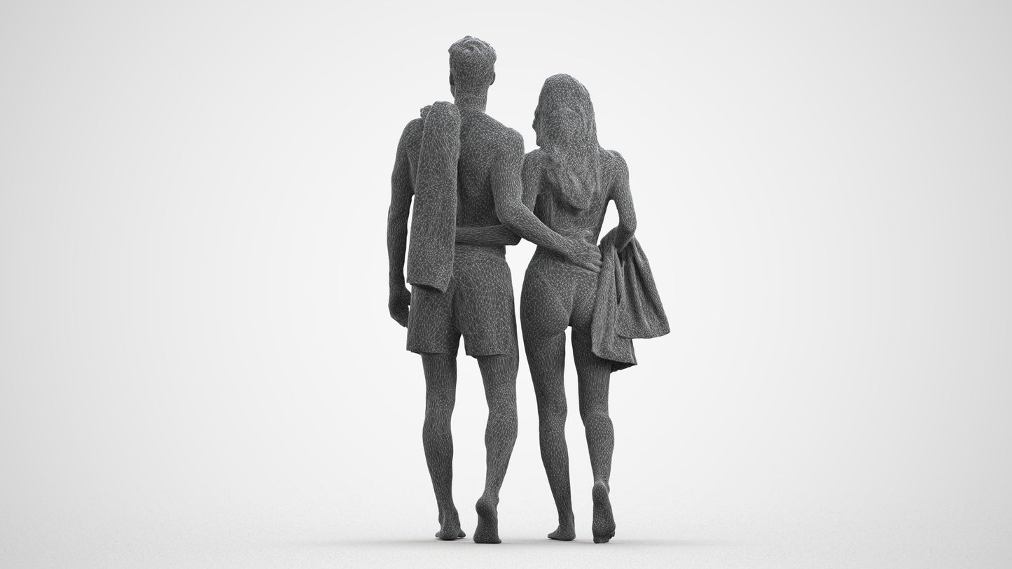 3D people model woman pool, scanned human for 3ds Max rendering, wireframe front view