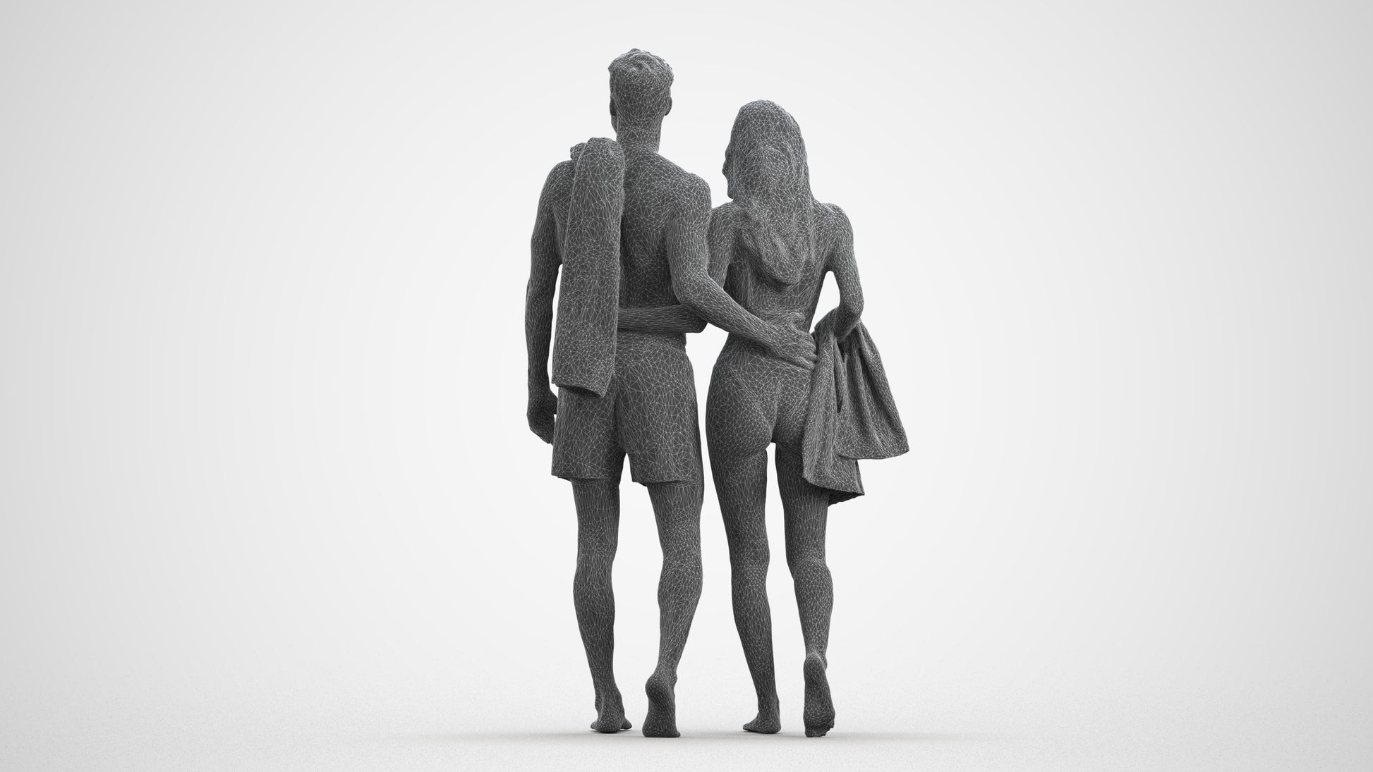 3D people model woman pool, scanned human for 3ds Max rendering, wireframe front view