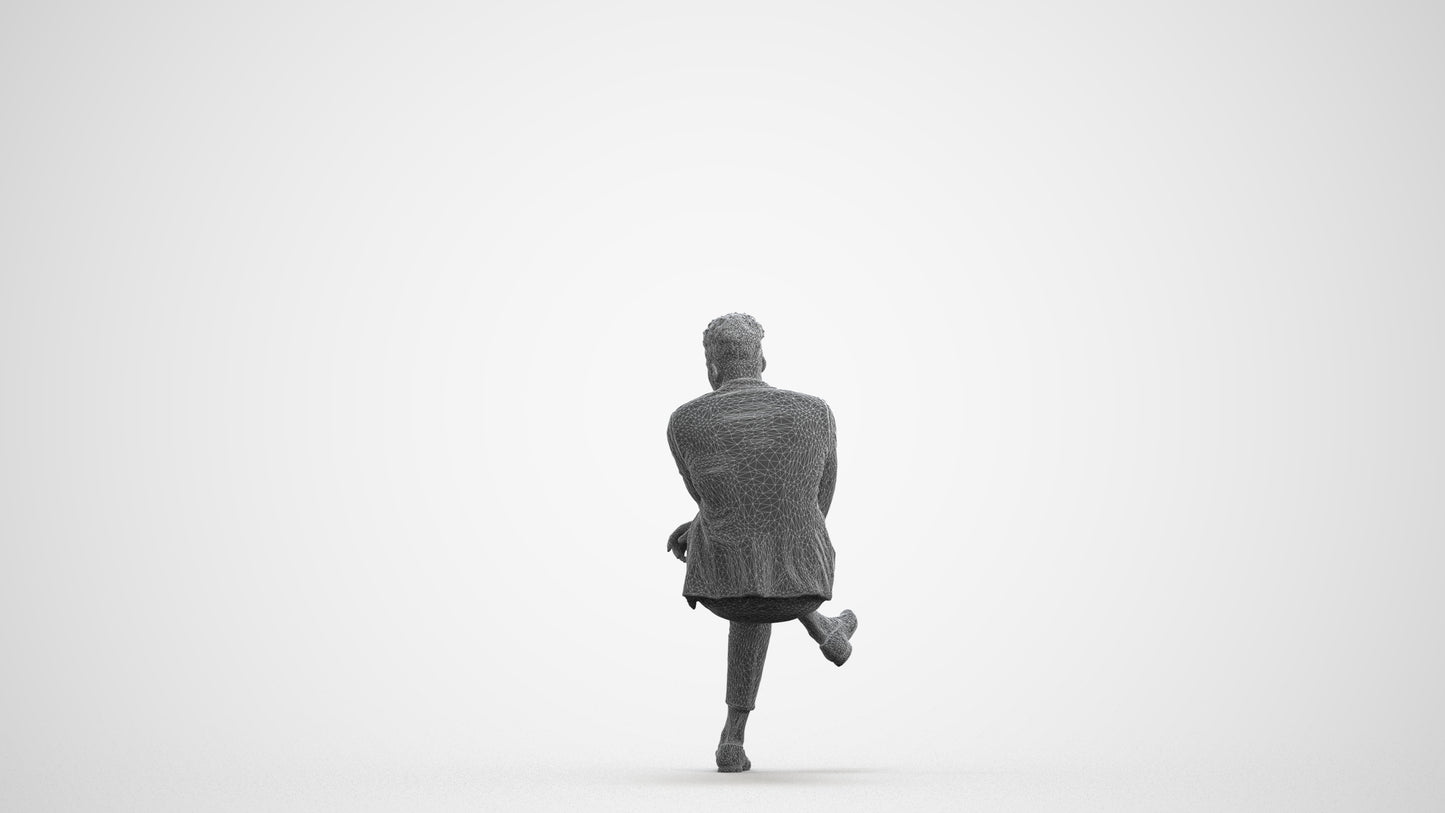 scanned 3D man casual sitting, photogrammetry people for Enscape and V-Ray, wireframe front view