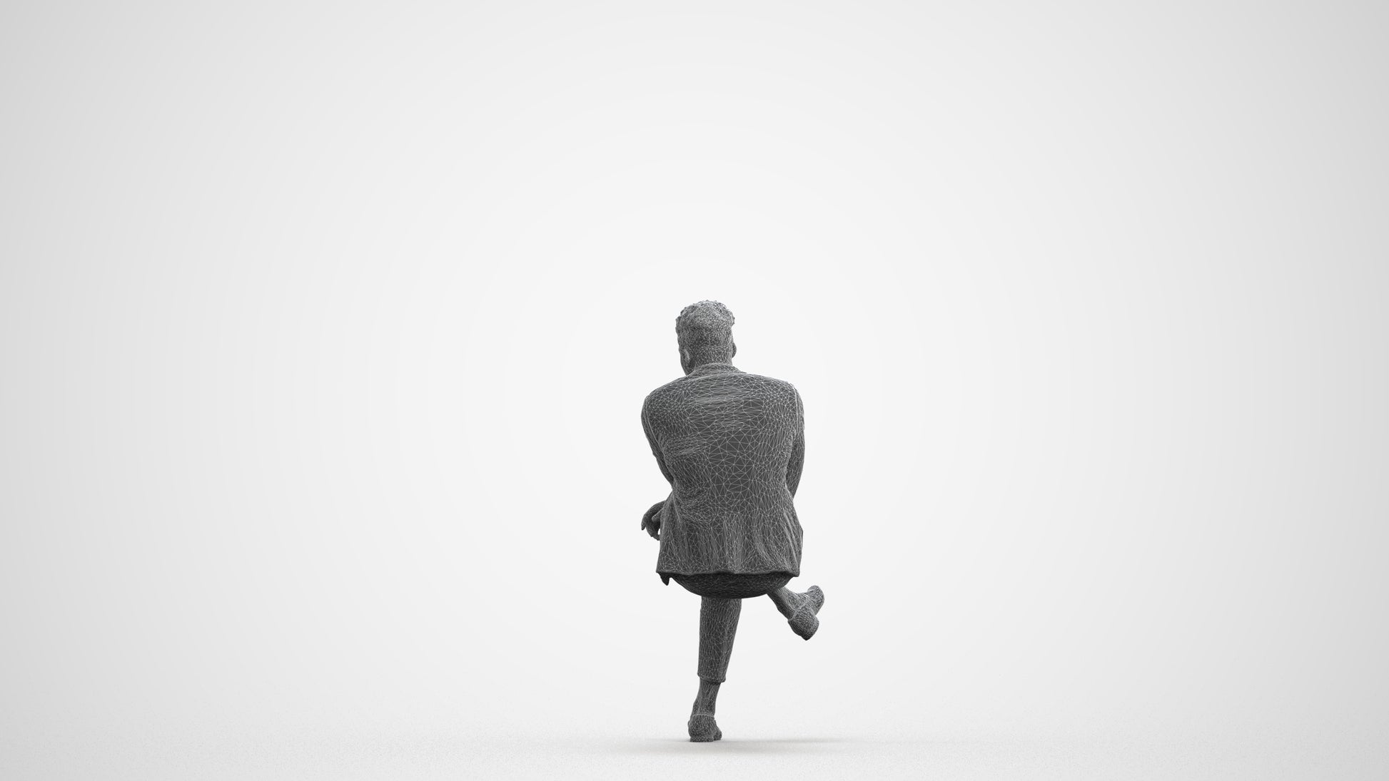 scanned 3D man casual sitting, photogrammetry people for Enscape and V-Ray, wireframe front view