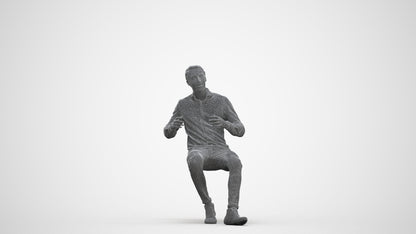 realistic 3D human man casual sitting, archviz people FBX OBJ for Blender, three-quarter front view render