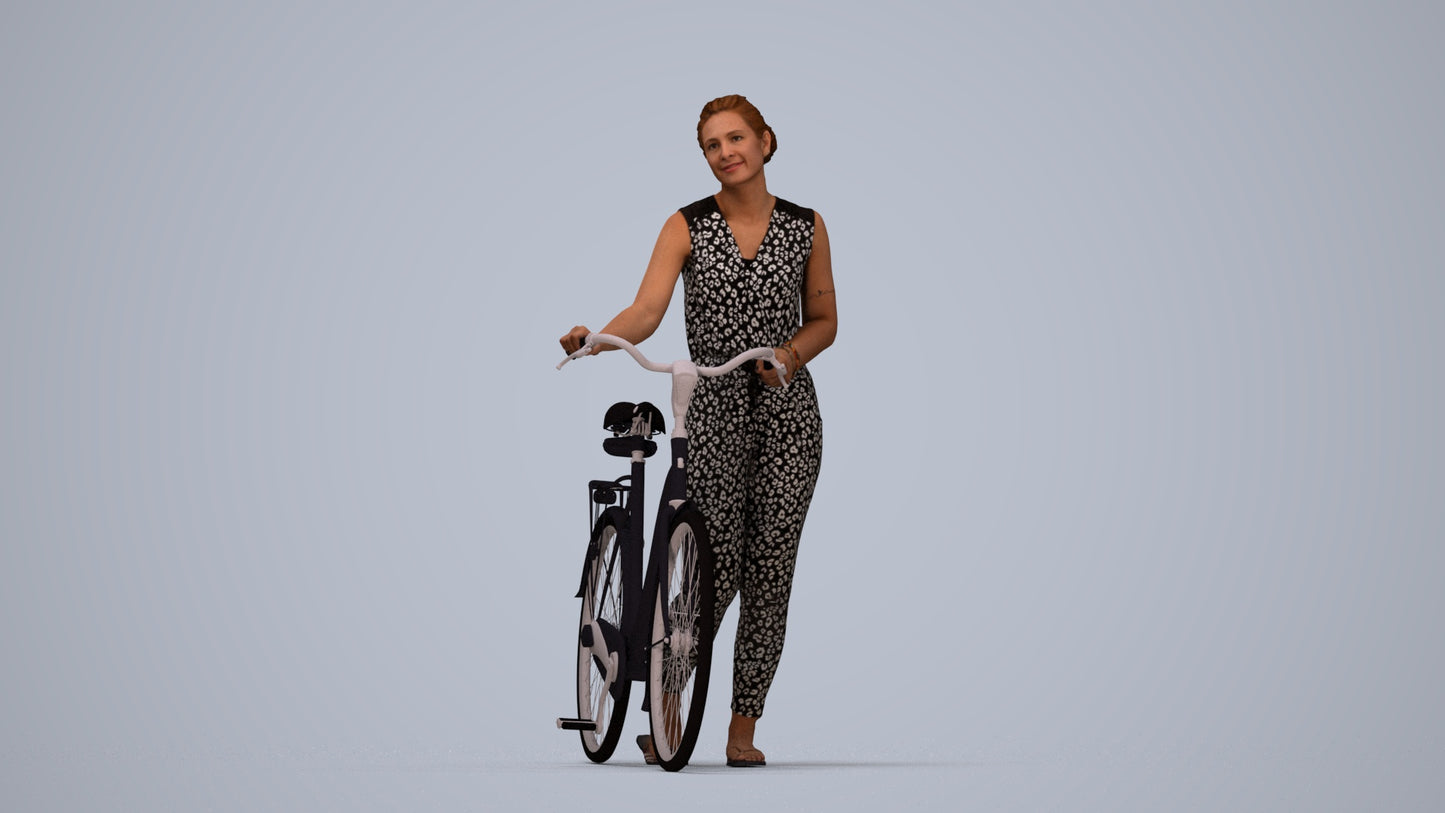 3D people model woman casual cycling, scanned human for 3ds Max rendering, top-down view render