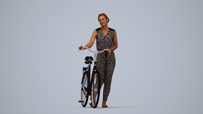 3D people model woman casual cycling, scanned human for 3ds Max rendering, top-down view render