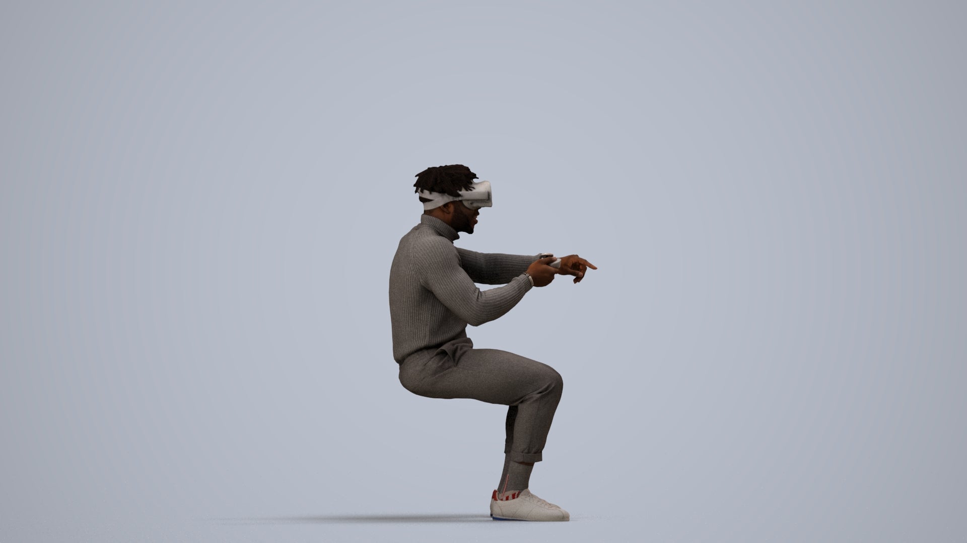 3D scanned man sitting casual, photorealistic archviz people for Enscape and SketchUp, side view render