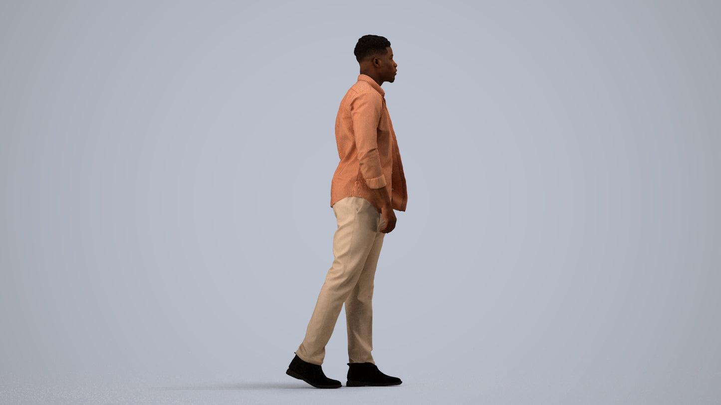 3D scanned man walking casual, photorealistic archviz people for Enscape and SketchUp, side view render