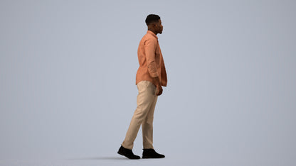 3D scanned man walking casual, photorealistic archviz people for Enscape and SketchUp, side view render