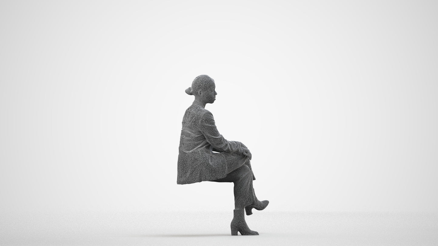 3D people model woman business, scanned human for 3ds Max rendering, wireframe side view
