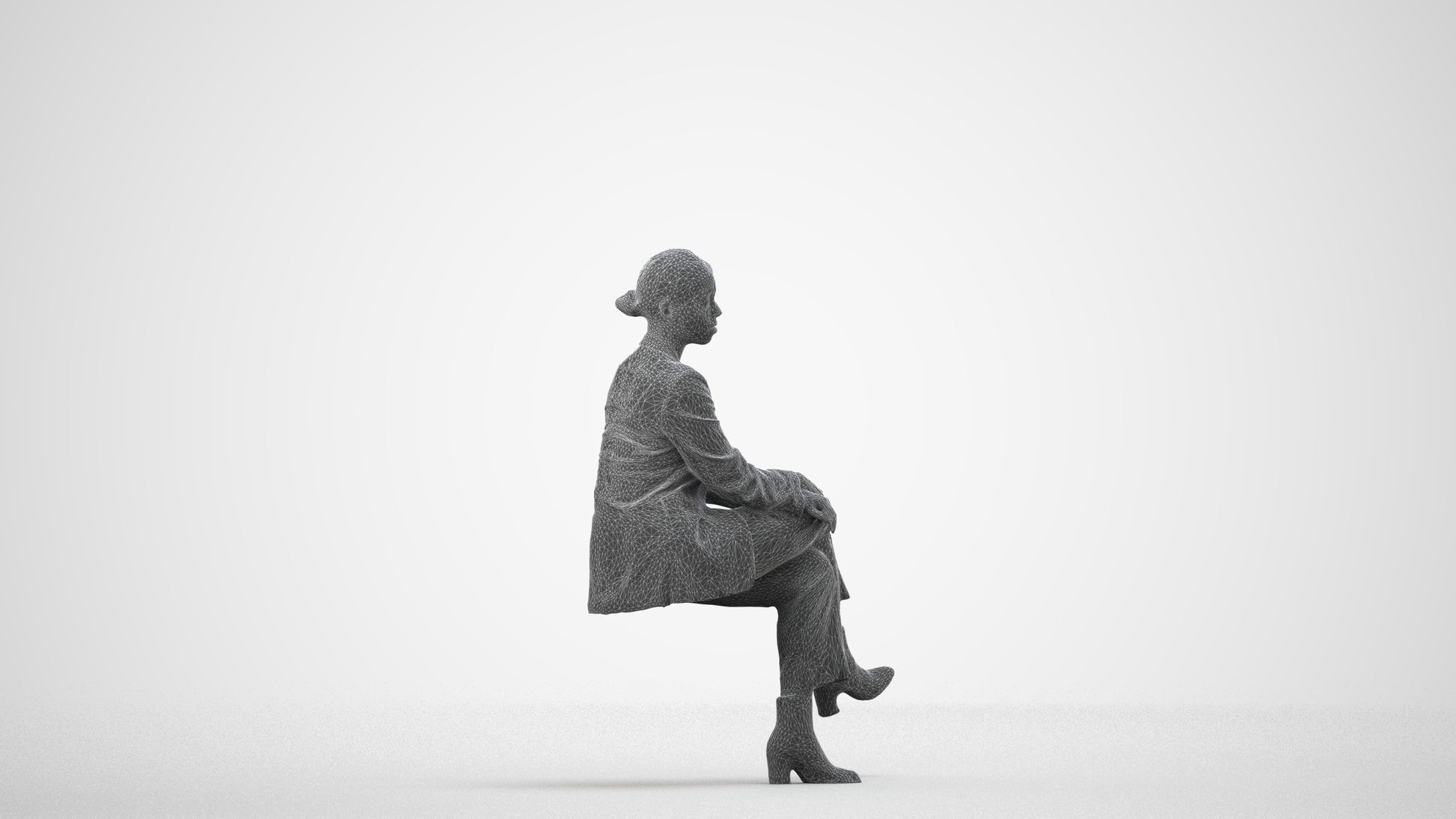 3D people model woman business, scanned human for 3ds Max rendering, wireframe side view