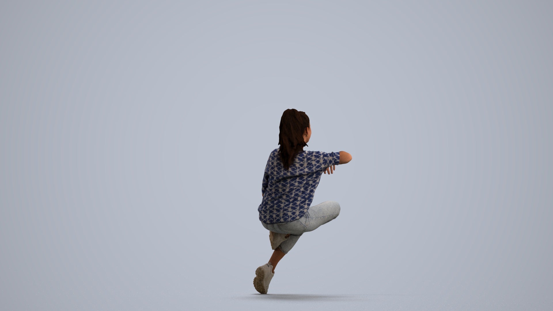 scanned 3D woman casual sitting, photogrammetry people for Enscape and V-Ray, front view render