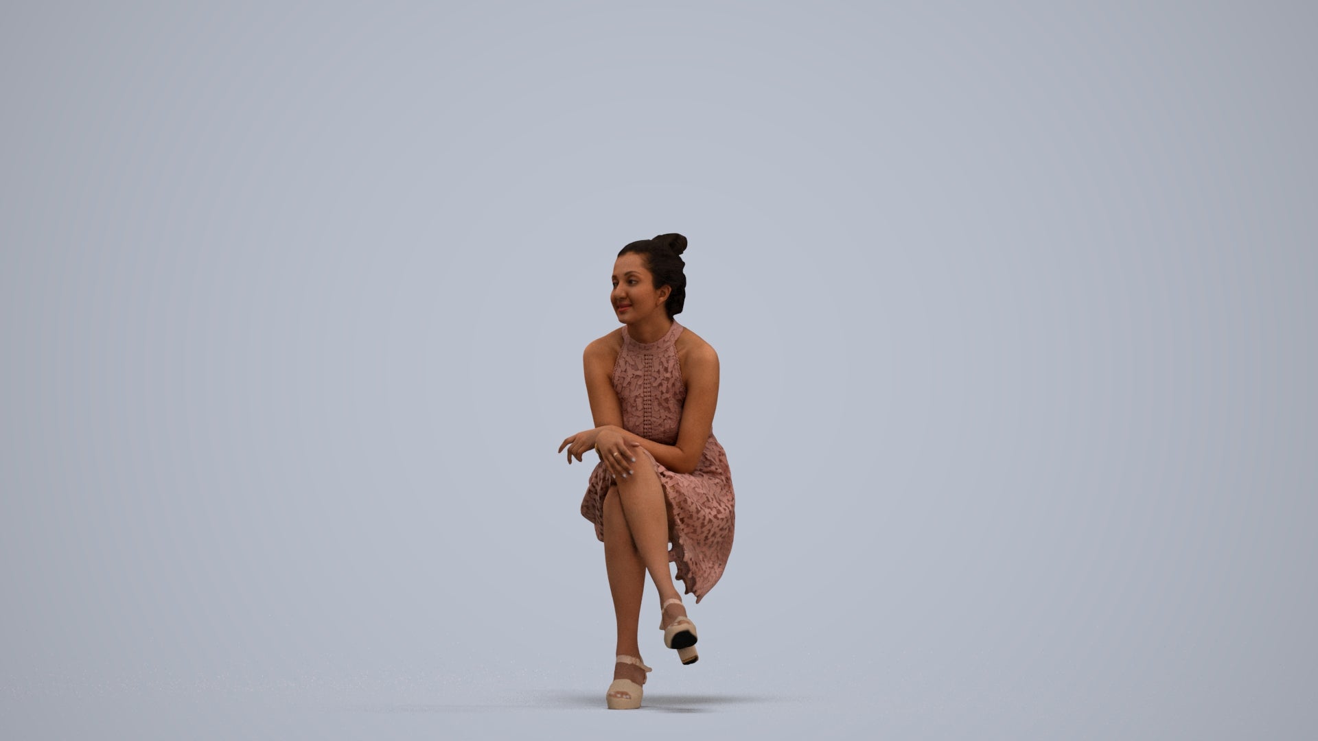 photogrammetry 3D woman formal sitting, realistic human model archviz FBX, standing pose render